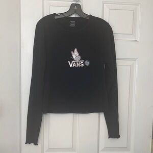 Vans Women's Black Long Sleeve Tee with Peace Sign